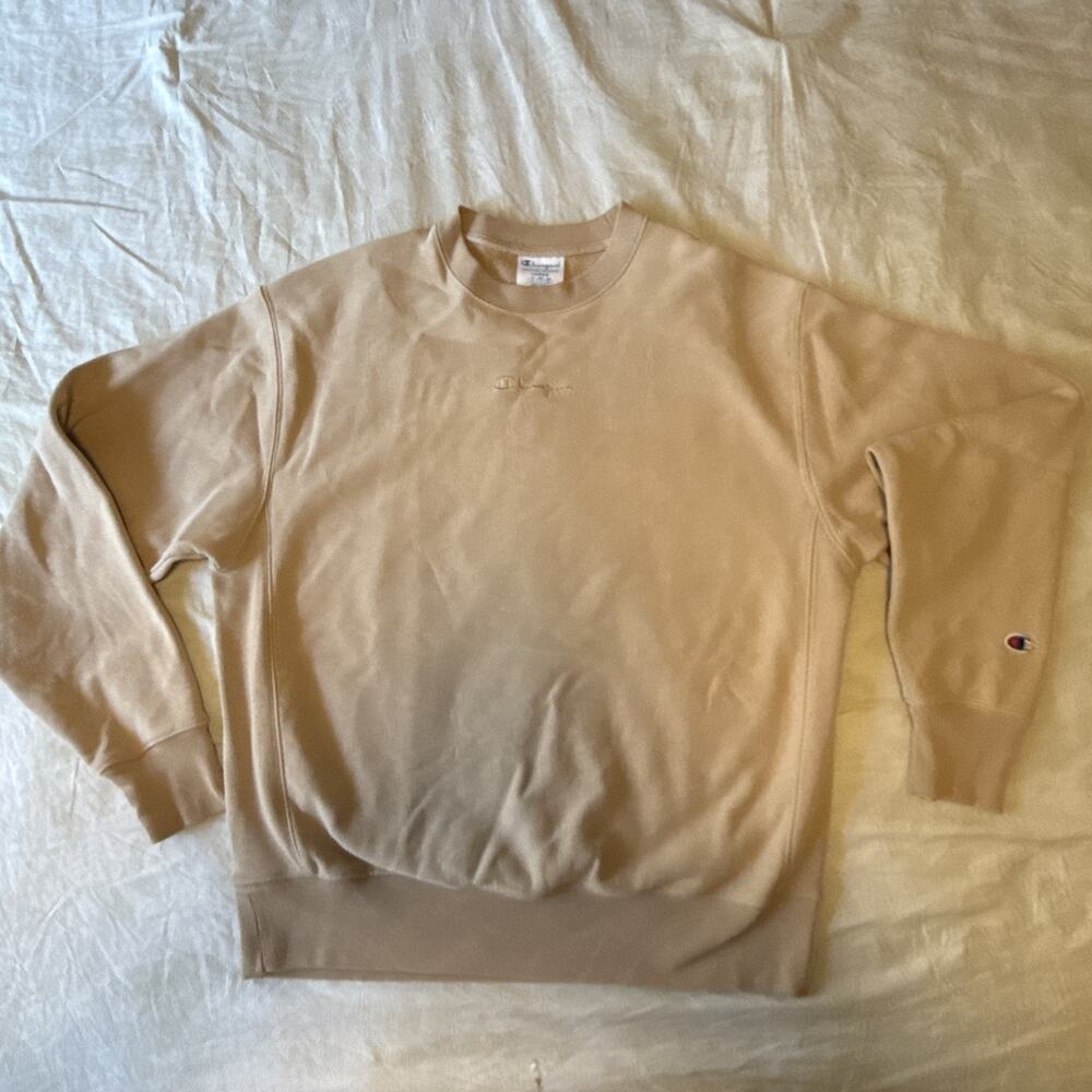 Vintage Champion Reverse Weave Sweatshirt L Logo Beige 90s USA
